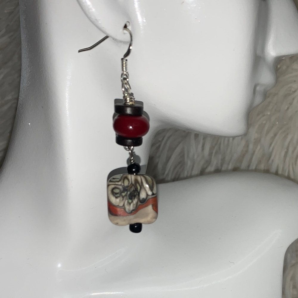 Pulse Design Handcrafted Red and Black Bead Drop Earrings